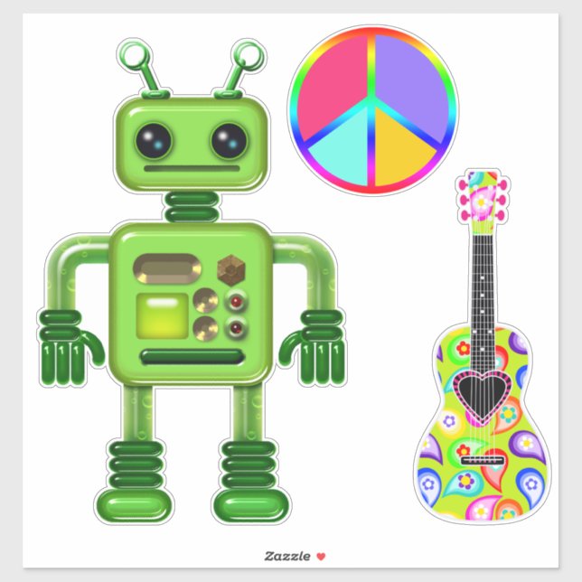 Sticker Perry the Peridot Robot Peace Sign Guitar (Feuille)