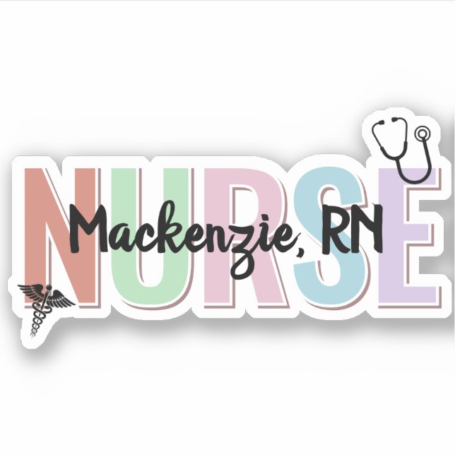 Sticker Personalized Colorful Nurse Stethoscope RN NP (Devant)