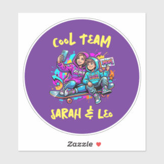 Sticker Personalized Skater Mom and Son Graffiti Art Round