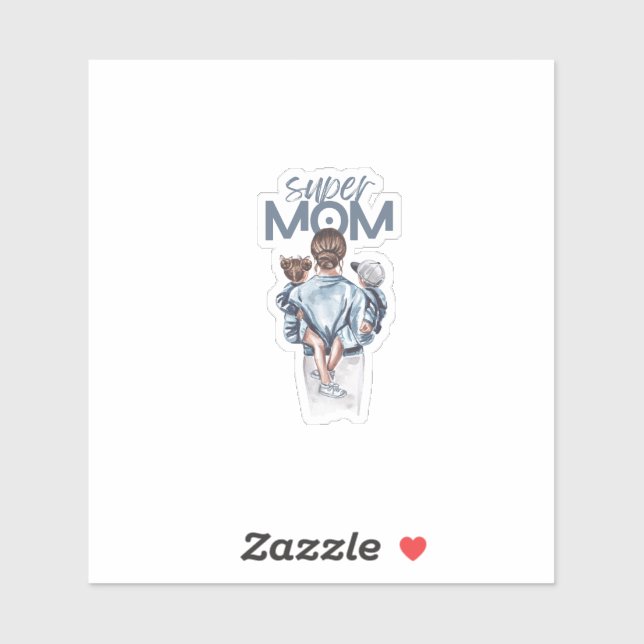 Sticker Personalized Super Mom with Son and Daughter Gift (Feuille)