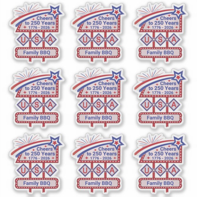 Sticker Personalized USA 250–Patriotic Retro Marquee (Devant)
