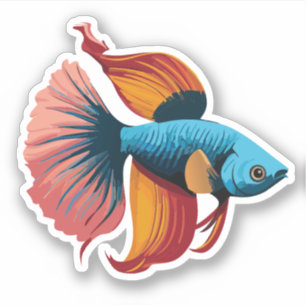Sticker Personnage de dessin animé de poisson bêta mâle mi