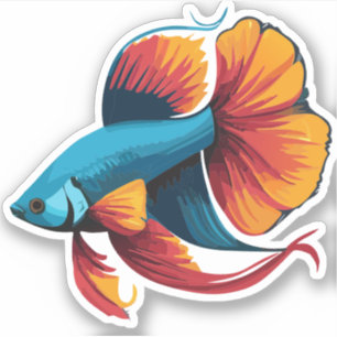 Sticker Personnage de dessin animé de poisson bêta mâle mi