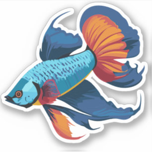 Sticker Personnage de dessin animé de poisson bêta mâle mi