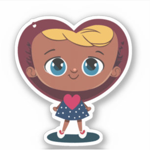 Sticker Personnage de dessin animé pour enfants au cœur mi