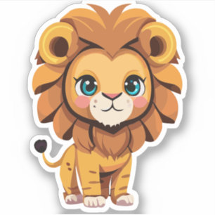 Sticker Personnage de lion mignon de dessin animé
