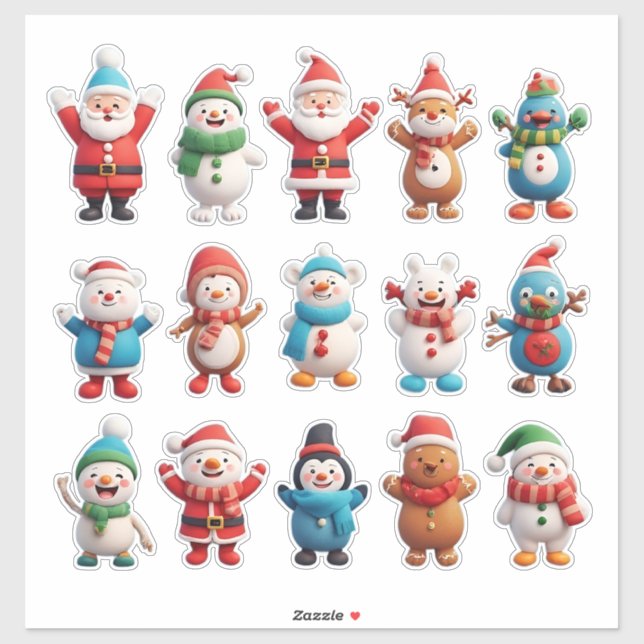 Sticker Personnages de Noël joyeux (Feuille)