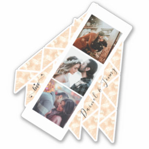 Sticker Personnalisé 3 Photo Collage Rose Gold Marble cade
