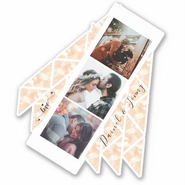 Sticker Personnalisé 3 Photo Collage Rose Gold Marble cade (Devant)