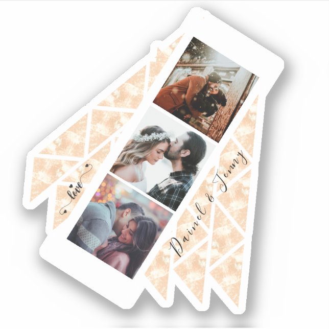 Sticker Personnalisé 3 Photo Collage Rose Gold Marble cade (Devant)