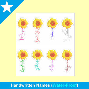 Sticker Personnalisé 8 Tags de tournesol jaune, Nom manusc