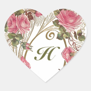 Sticker Personnalisé Antique Coeurs Rose Monogramm