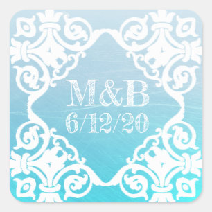 Sticker personnalisé Aqua Mariage Date & Initiales