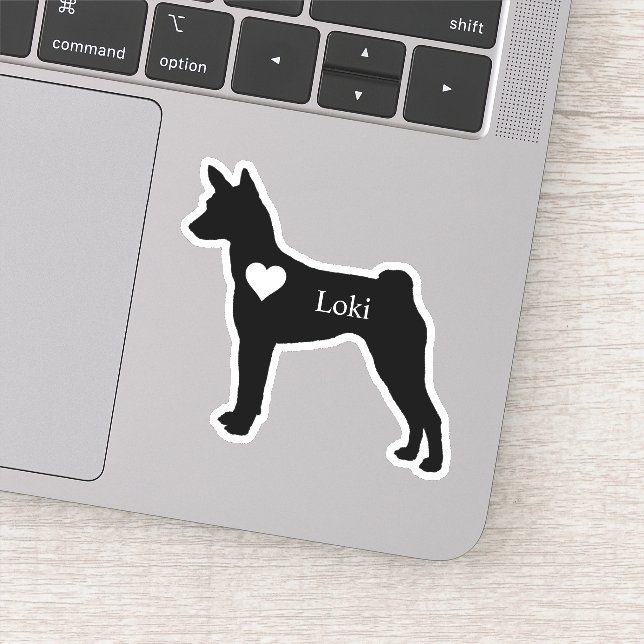 Sticker Personnalisé Basenji Chien Hound Nom du coeur Pers (Détail)
