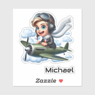 Sticker Personnalisé Cute Boy Volant Avion Fun Kids