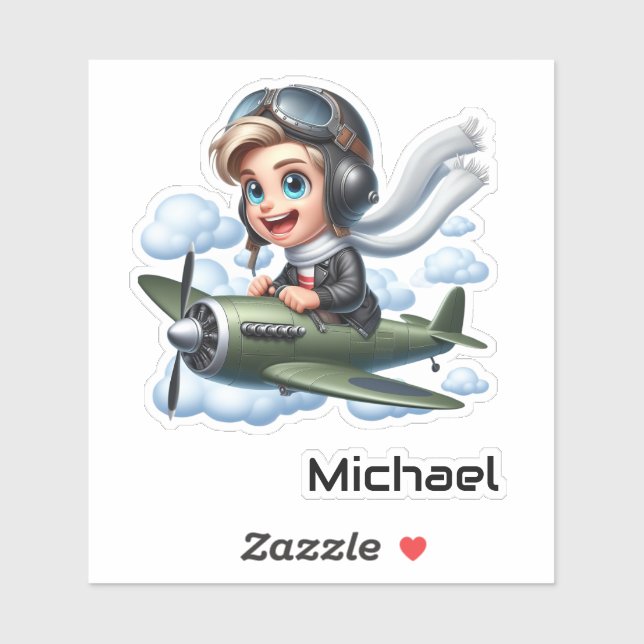 Sticker Personnalisé Cute Boy Volant Avion Fun Kids (Feuille)