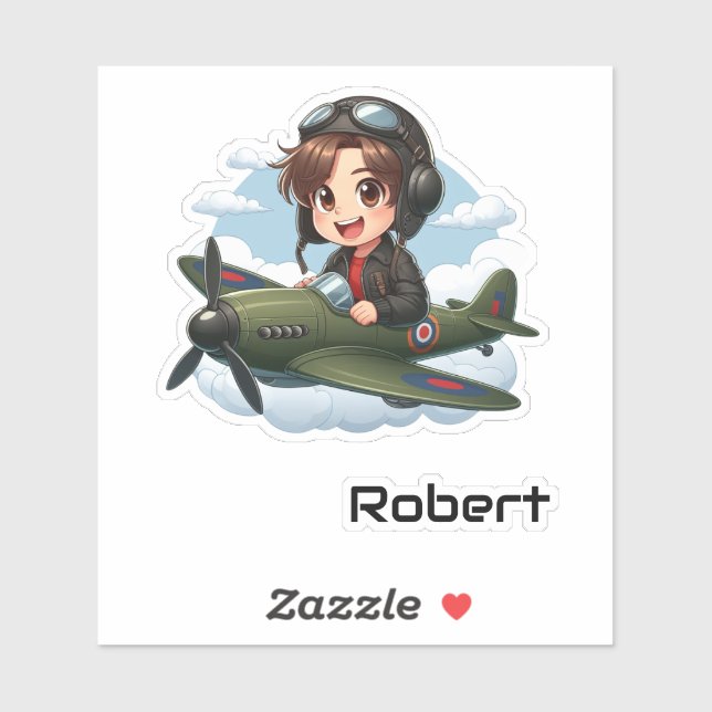 Sticker Personnalisé Cute Boy Volant Avion Fun Kids (Feuille)