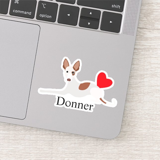 Sticker Personnalisé Ibizan Hound Nom du coeur Podenco (Détail)