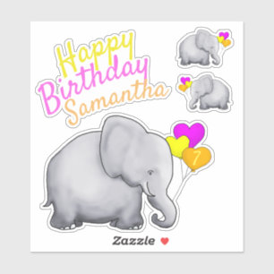Sticker Personnalisé Joyeux Anniversaire Eléphants mignons