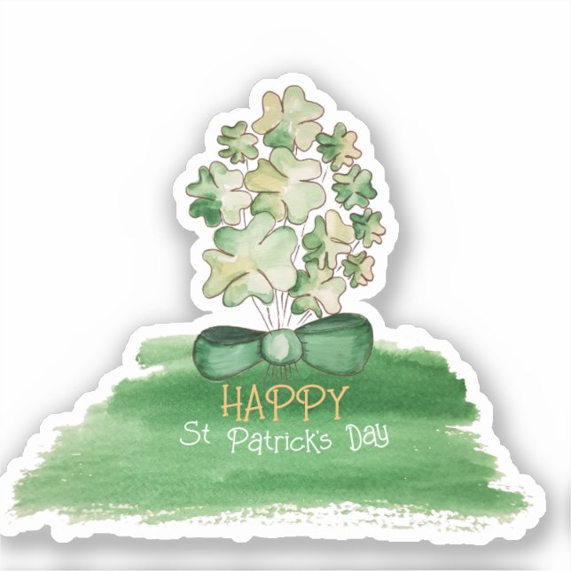 Sticker Personnalisé Lucky Shamrock Clover Watercolor Art (Recto)