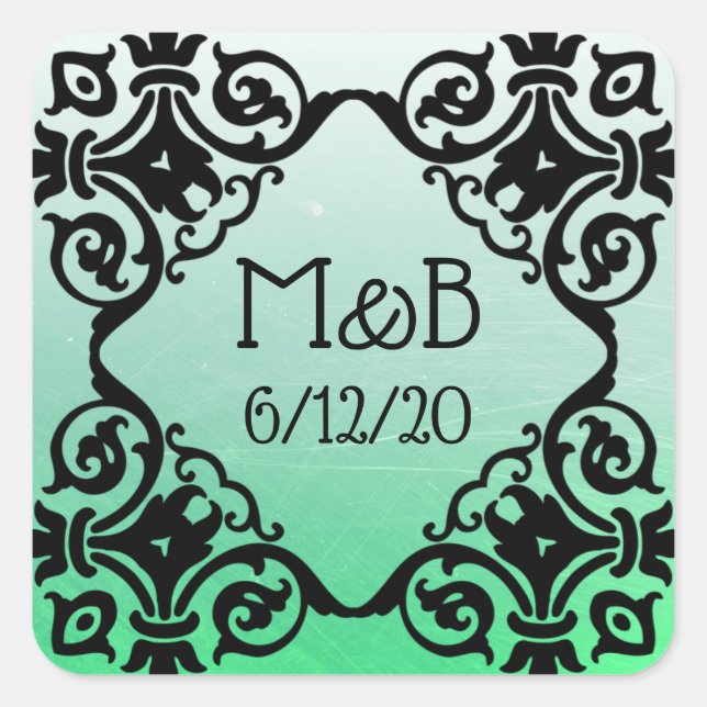 Sticker personnalisé Mariage vert Date & Initiales (Devant)