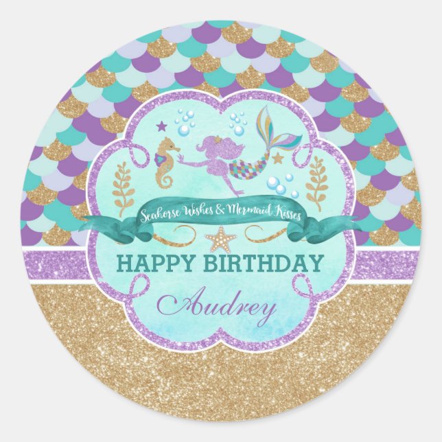 Sticker personnalisé Mermaid Happy Birthday (Devant)