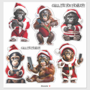 Sticker Personnalisé Noël Singe Primate Ape Drôle Appelez-