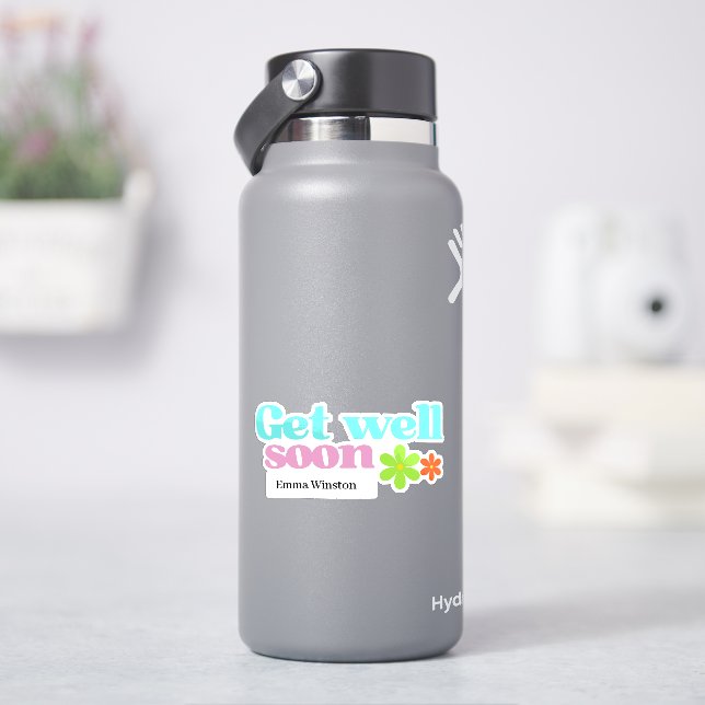 Sticker Personnalisé obtenir bien vite message floral blan (HydroFlask)