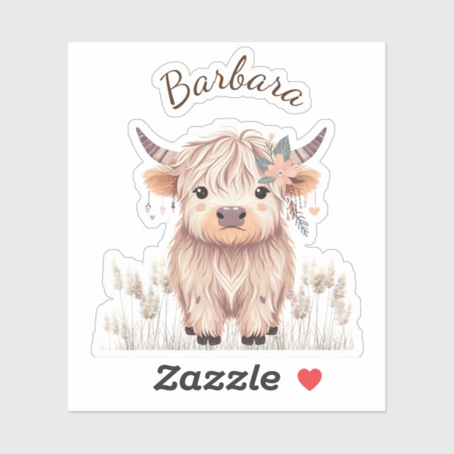 Sticker Personnalisé Prénom mignon Moderne Boho Highland C (Feuille)