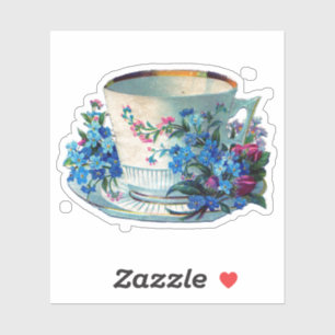 STICKER PERSONNALISÉ vintage VICTORIAN TEACUP FLEU