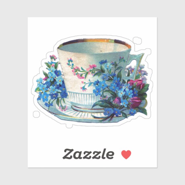STICKER PERSONNALISÉ vintage VICTORIAN TEACUP FLEU (Feuille)