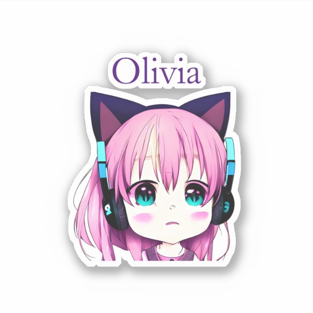 Sticker Personnalisée Kawaii Girl avec casque sur (Devant)