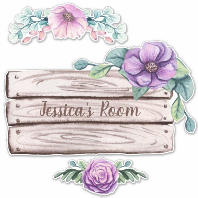 Sticker Personnaliser Floral Faux Wood Sign Chambre pour e (Devant)