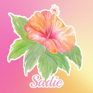 Sticker Personnaliser l'aquarelle Hibiscus Fleur tropicale