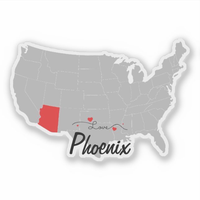 Sticker Personnaliser - Phoenix, Arizona Carte US (Devant)