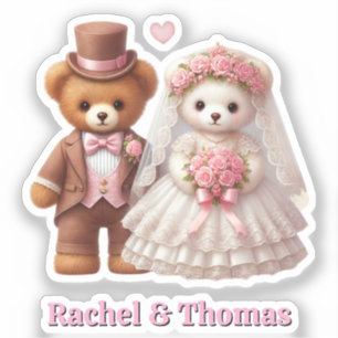 Sticker Personnaliser Teddy Bear Bride Et Groom Pink Maria