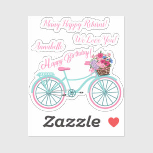 Sticker Personnalisez le joyeux panier à fleurs de vélo d'