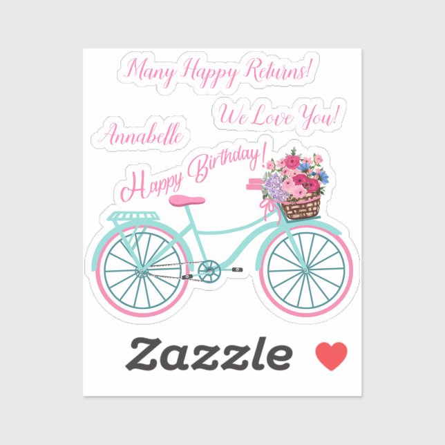 Sticker Personnalisez le joyeux panier à fleurs de vélo d' (Feuille)