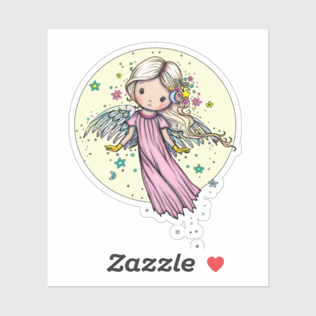 Sticker Petit ange rose flottant au clair de lune (Feuille)
