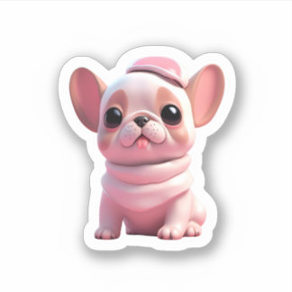 Sticker petit chien mignon avec casquette rose