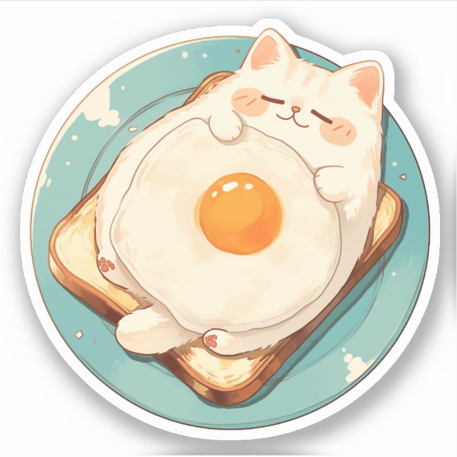 Sticker Petit-déjeuner de chat dormant Toast et Stick d'oe (Devant)