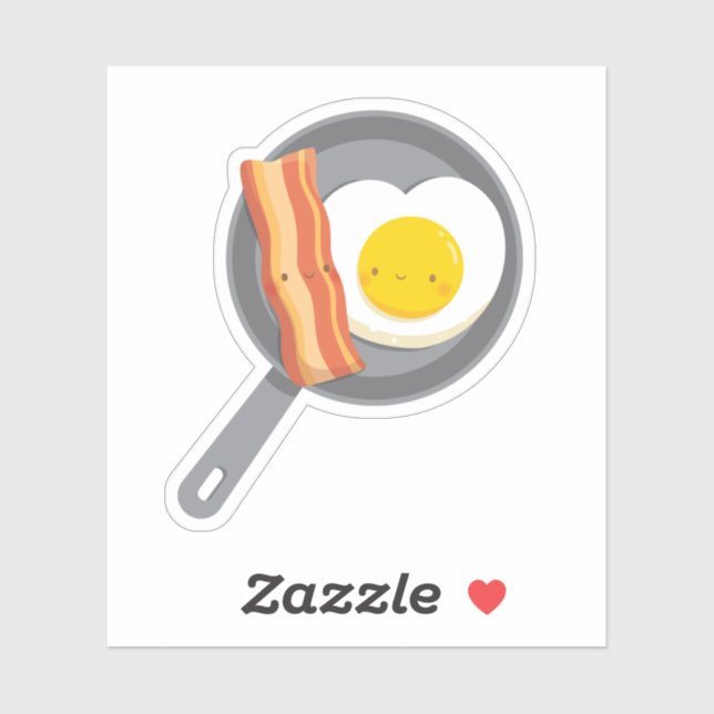 Sticker Petit-déjeuner mignon Bacon et Coeur d'Oeuf sur un (Feuille)