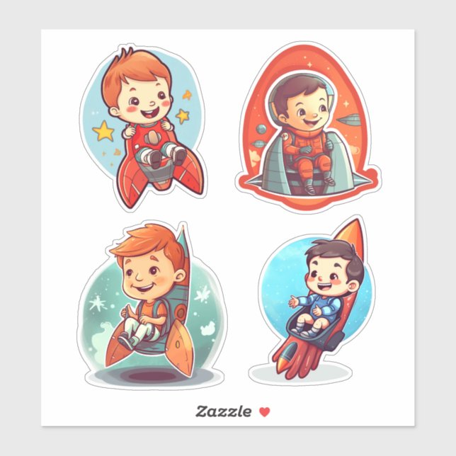 Sticker Petit garçon dans une fusée | Science et espace (Feuille)