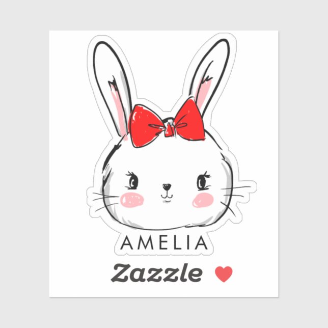 Sticker Petit lapin mignon avec Bow rouge (Feuille)