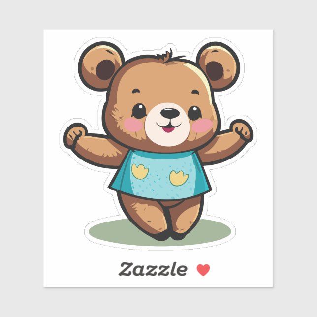 Sticker Petit ourson dansant avec un sourire (Feuille)