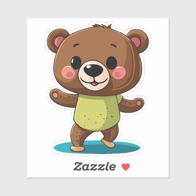 Sticker Petit ourson dansant avec un sourire (Feuille)