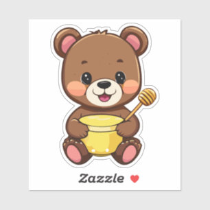 Sticker Petit Ourson Mangeant Du Miel Avec Un Sourire
