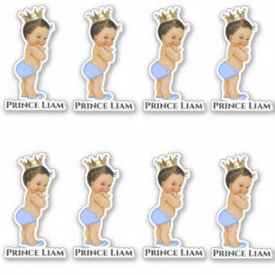 Sticker Petit Prince Bébé Garçon Bleu Or Couronne ethnique