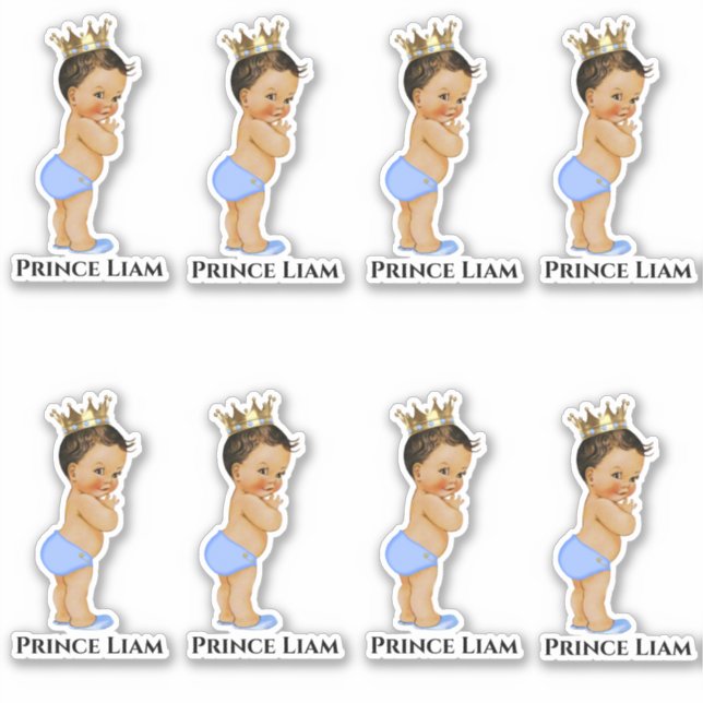 Sticker Petit Prince Bébé Garçon Bleu Or Couronne ethnique (Devant)