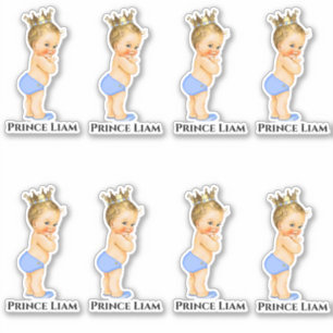 Sticker Petit Prince Bébé Garçon Couronne Dorée Bleu Clair